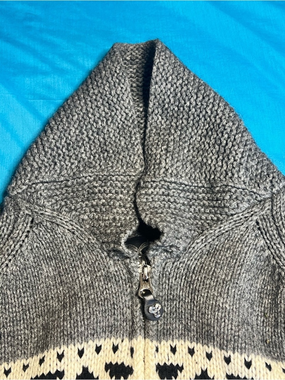 TNA Sea to Sky Cowichan Style Intarsia Lambswool Shawl Collar Sweater L - Picture 12 of 16